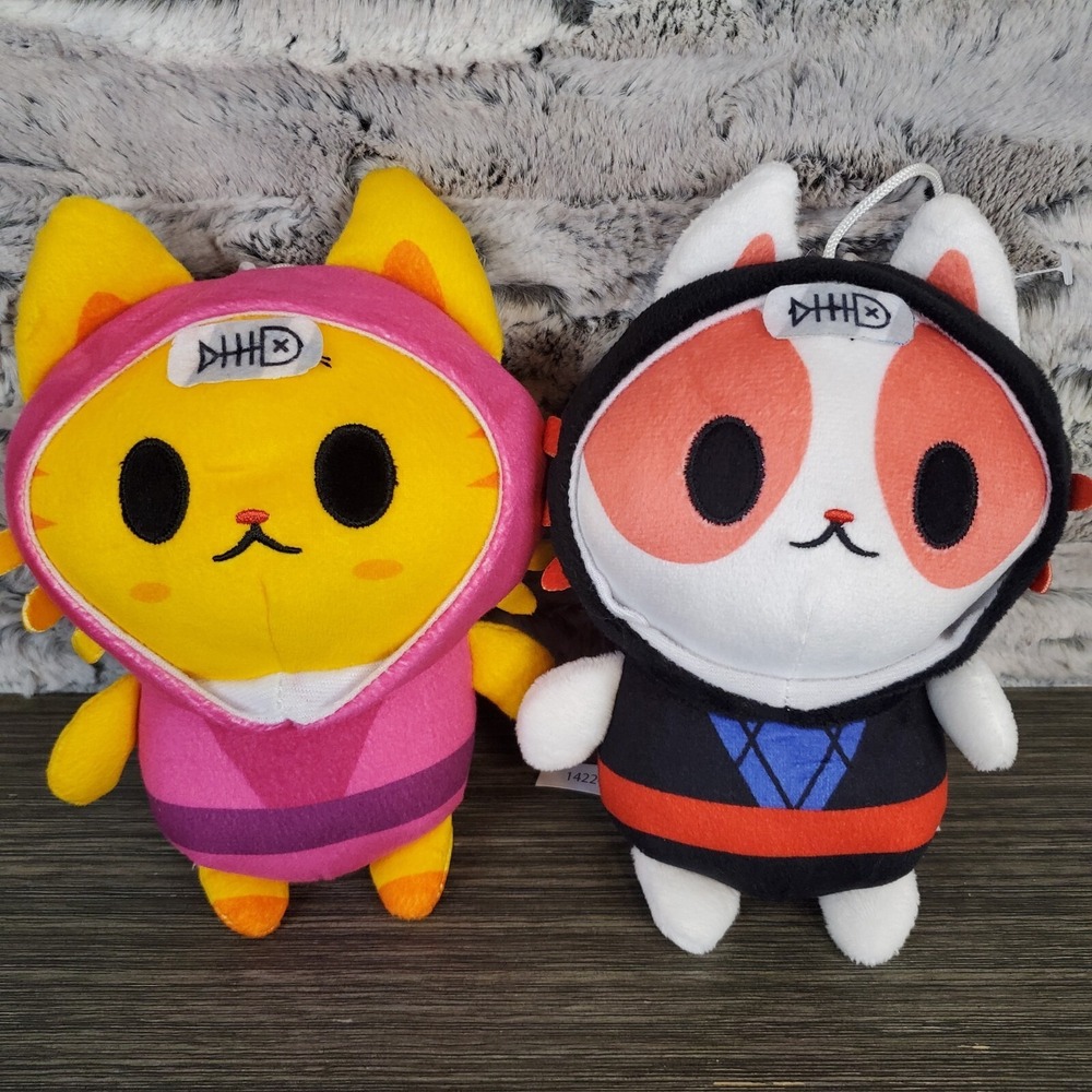 Good Stuff NINJA CAT Lot Of 2‎ Pink & Black 8" Stuffed Animal Martial Arts Cats